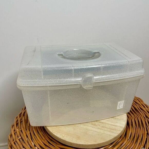 VINTAGE CABOODLES 80s 90s 5620 Clear MAKEUP‎ STORAGE CASE White Sparkle Glitter - Picture 8 of 8